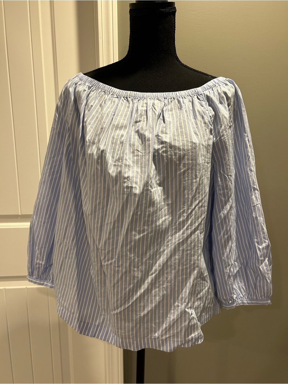 GAP Light Blue and White Striped Off-the-Shoulder Blouse